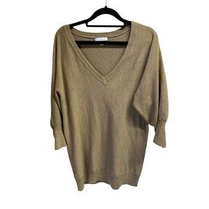 New York & Company Sweater L Women Long Sleeve V-Neck Tan